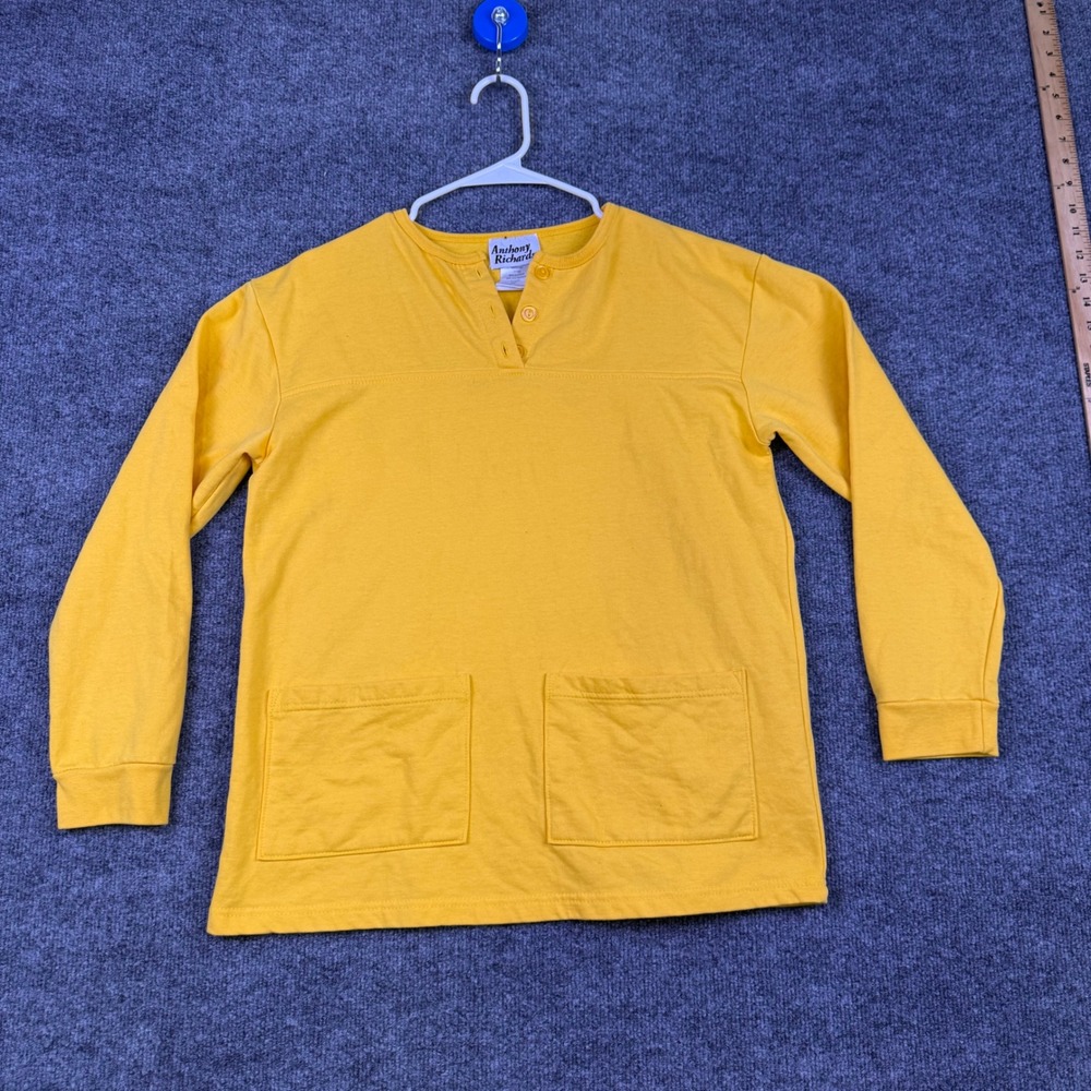 Anthony Richards Womens RARE Yellow Henley Long Sleeve Pocket Top Medium